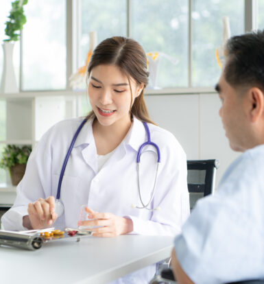 A healthcare provider discussing medication options with a patient for managing Type 2 diabetes, related to the Medicare prior authorization process for Manjaro RX.