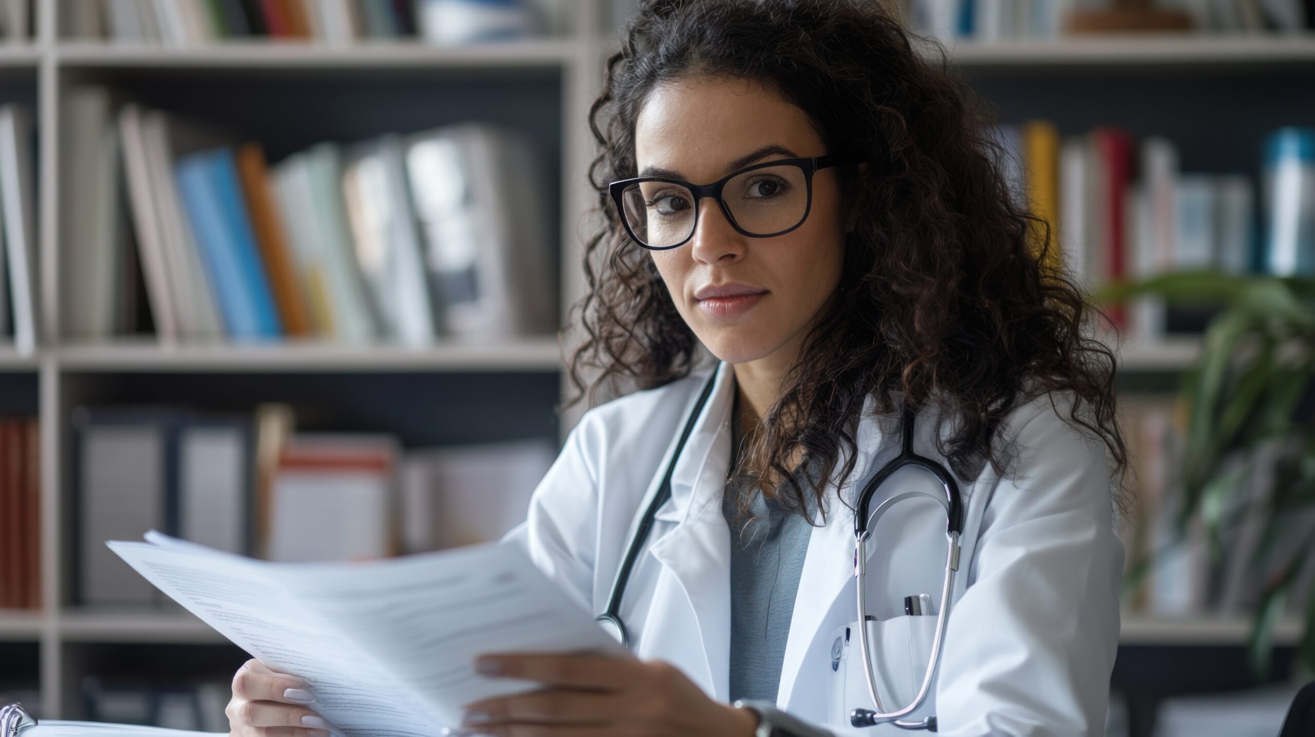 doctor holding a prior authorization document, looking at the camera, symbolizing the insurance approval process for Vancomycin HCL under Caremark Medicare.