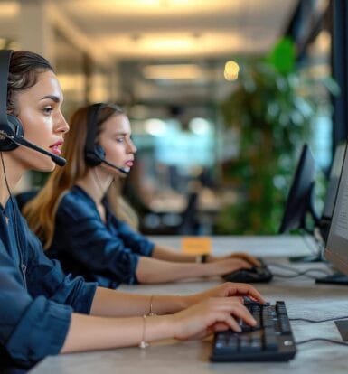 Virtual Medical Assistants working at their desks, managing insurance verification and claims processing for a healthcare provider.