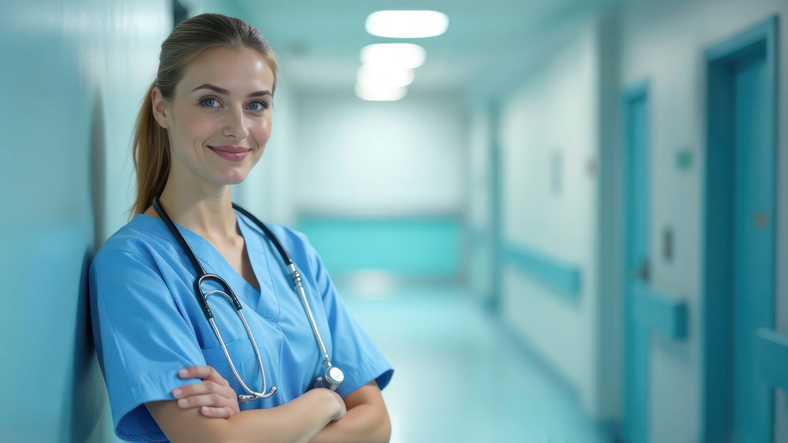 Pharmacist reviewing medical billing documents in a modern office.