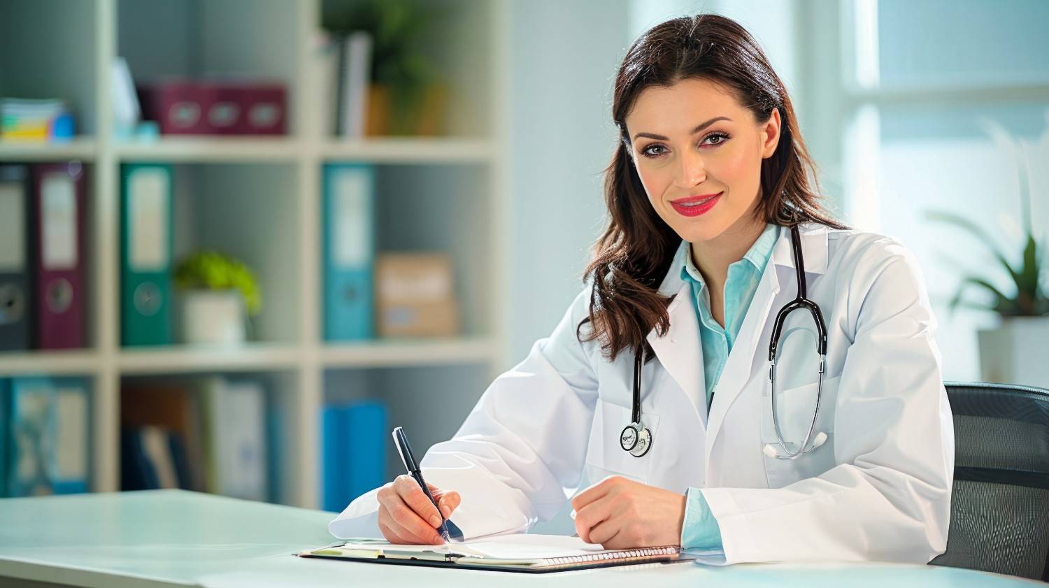 : A Florida doctor interacting with a patient while a medical scribe updates electronic health records.