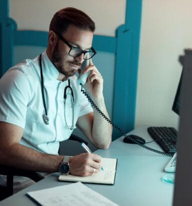 Doctor providing telehealth services while ensuring HIPAA compliance.