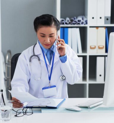 A virtual medical assistant entering data into a healthcare provider’s electronic health records system.