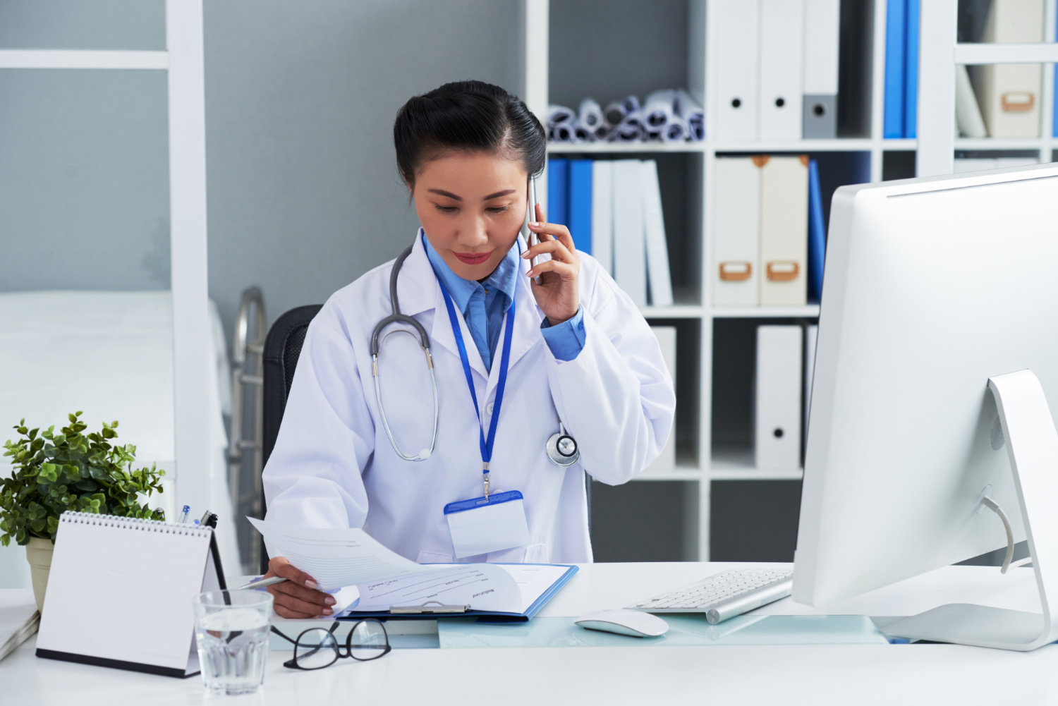 A virtual medical assistant entering data into a healthcare provider’s electronic health records system.