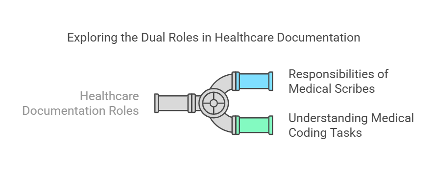 Dual roles of medical scribes and medical coders.