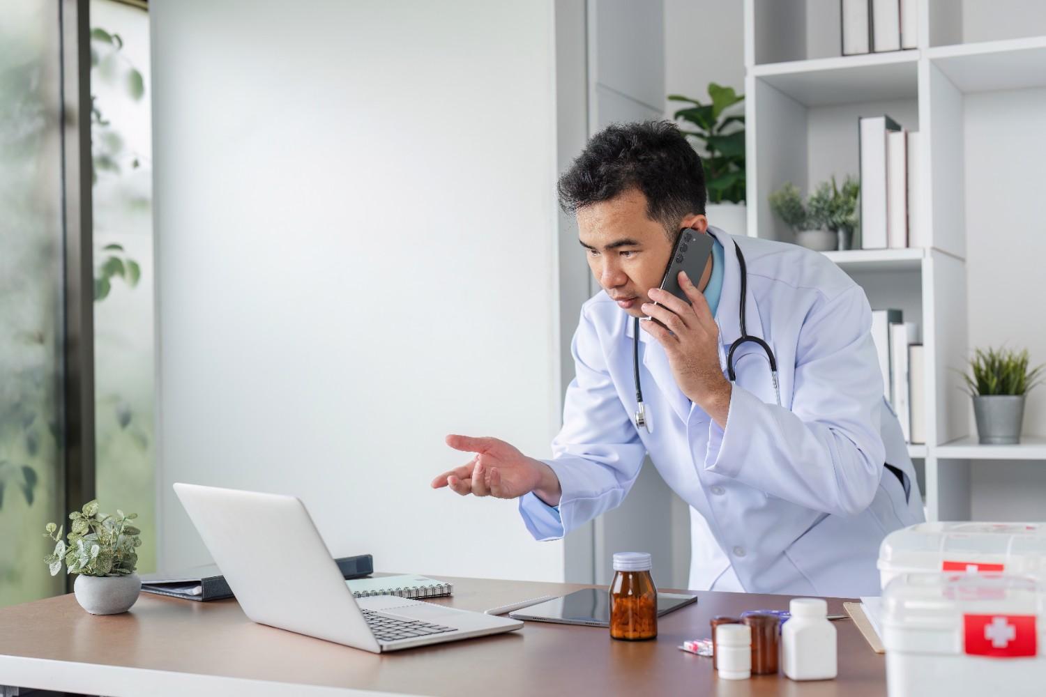 A Virtual Medical Assistant (VMA) handling an emergency call, providing urgent guidance to a patient with critical symptoms.