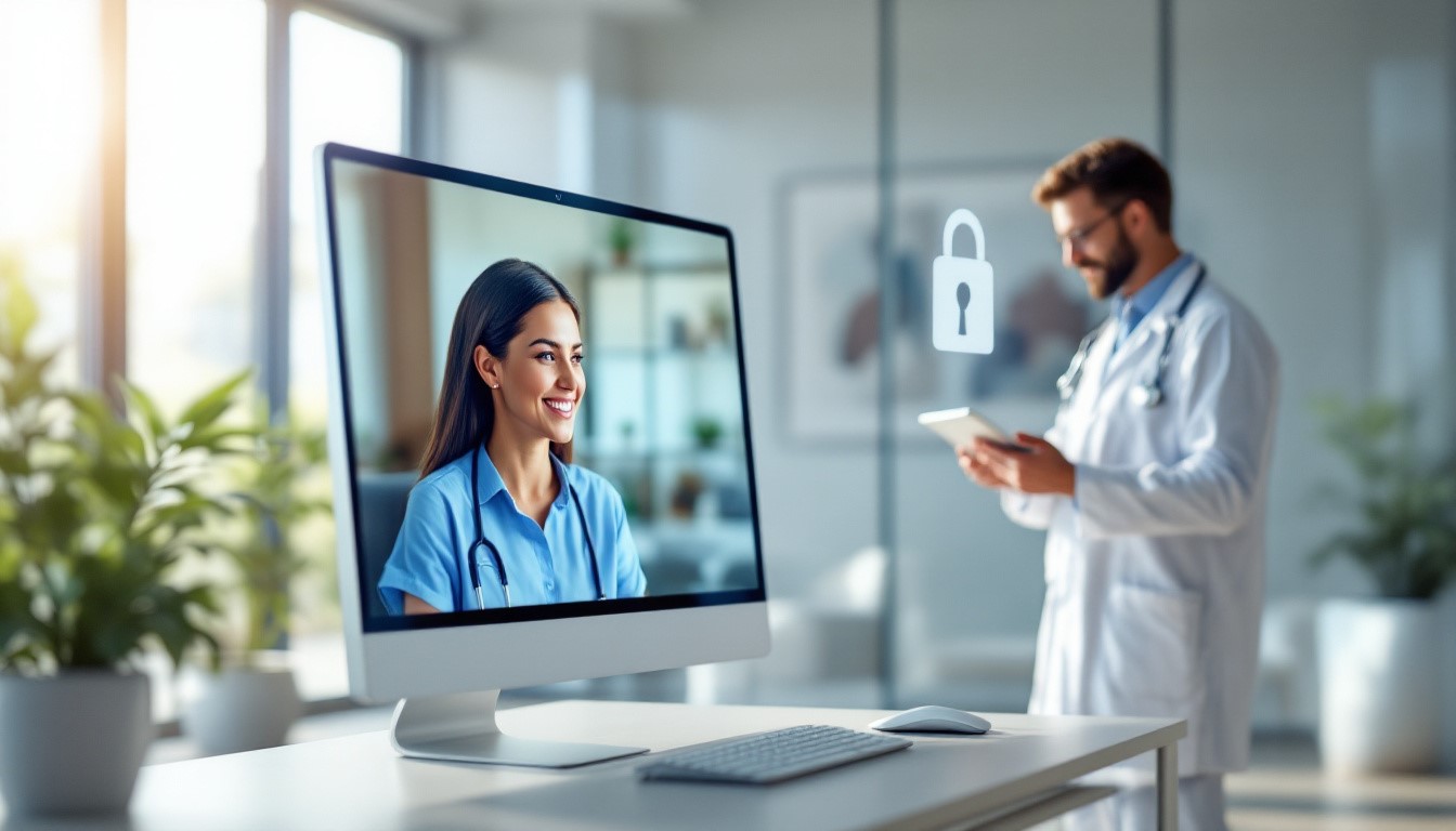 Virtual Medical Receptionists in Healthcare assisting a doctor remotely with HIPAA-compliant communication