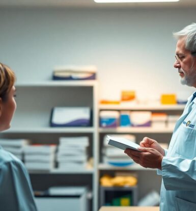 A pharmacist preparing medications in a long-term care facility