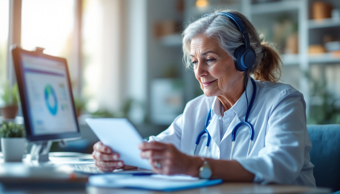 A pharmacist reviewing billing reports on a computer, highlighting the benefits of outsourced billing for LTC pharmacies.