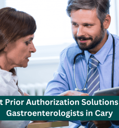 A gastroenterologist in Cary discusses a treatment plan with a patient, highlighting the importance of prior authorization for gastroenterology services.