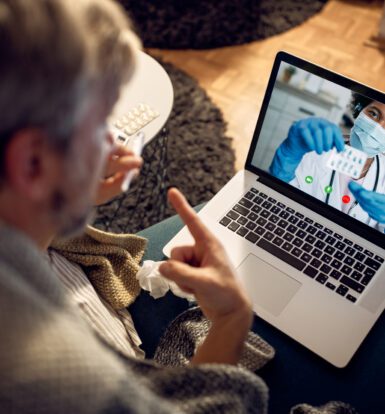 Remote Medical Assistant providing virtual healthcare consultation via video call.