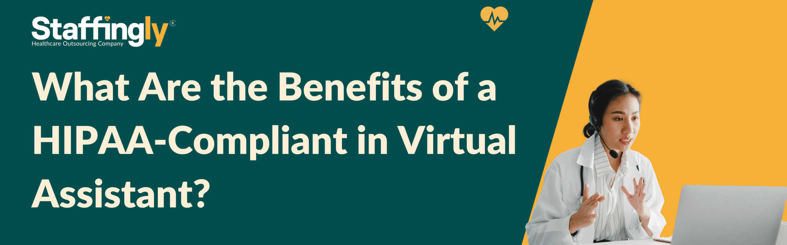 Healthcare professional using a laptop with a virtual assistant interface ensuring HIPAA compliance