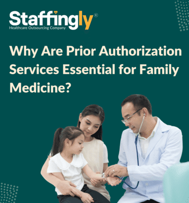 Doctor reviewing prior authorization paperwork in a family medicine clinic
