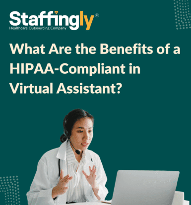 Healthcare professional using a laptop with a virtual assistant interface ensuring HIPAA compliance