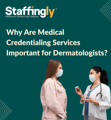 Dermatologist reviewing credentialing documents in a clinic