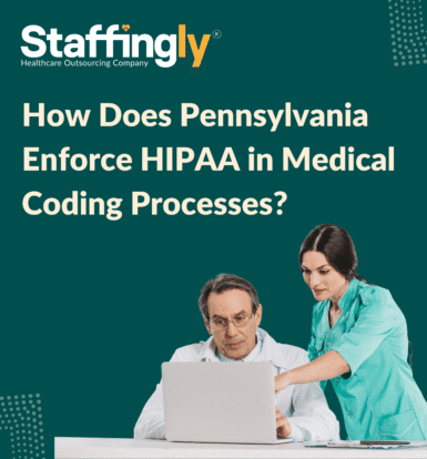 Medical coder securely entering patient data on a HIPAA-compliant system in a Pennsylvania healthcare facility.
