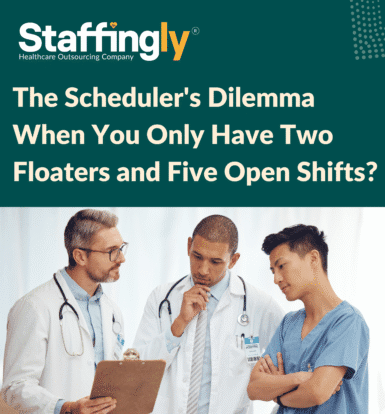 Two floaters vs. five open shifts chart showing scheduling stress and staff coverage gaps.