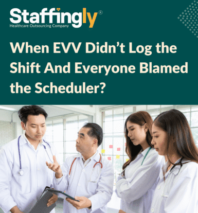 Scheduler reviewing EVV shift logs on a digital dashboard