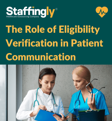 Healthcare staff explaining insurance coverage to a patient at the front desk