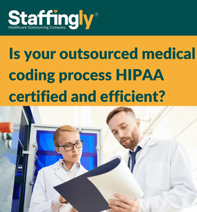 Illustration showing secure outsourced medical coding with encrypted platforms, certified coders, and EHR integration