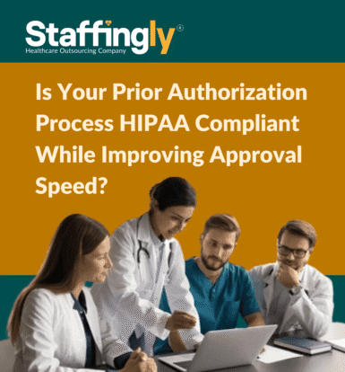 Medical staff securely submitting a HIPAA compliant prior authorization request on a clinic computer system