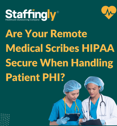 Remote medical scribe documenting patient chart on a secure, HIPAA-compliant workstation