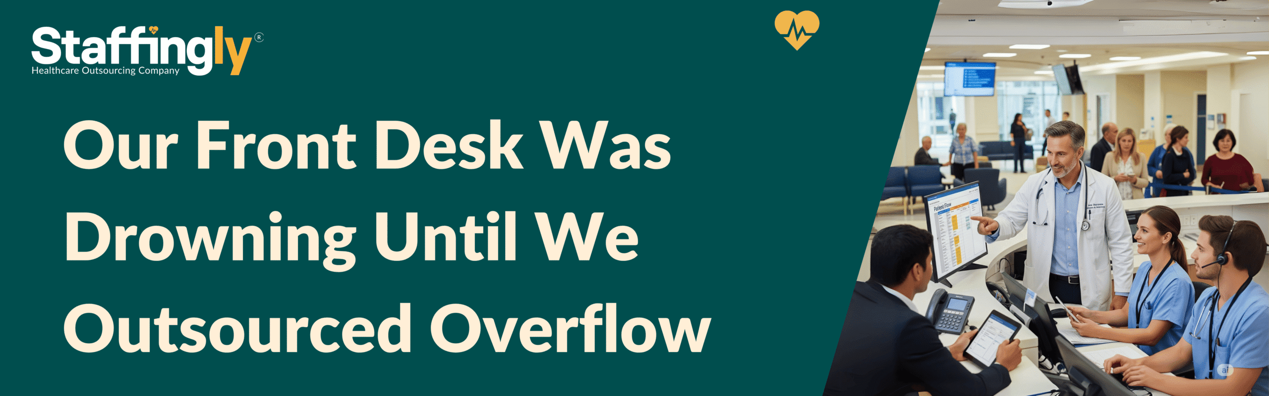 Infographic illustrating the benefits of outsourcing front desk operations, highlighting faster response times, better patient retention, and more.