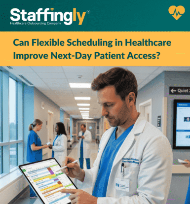 Doctor reviewing patient appointments using a flexible healthcare scheduling system for next-day access.