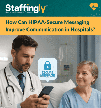 An image showing healthcare professionals collaborating through HIPAA-secure messaging technology, highlighting improved care coordination, compliance, and operational efficiency in hospitals.