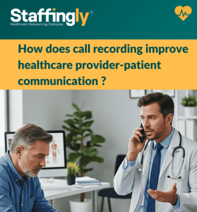 A healthcare provider reviewing a call recording in a professional setting, showcasing attentive communication in a HIPAA-compliant environment.