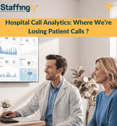 Healthcare administrator reviewing a call analytics dashboard to reduce missed calls and improve staffing efficiency.