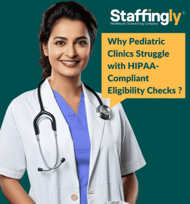 Pediatric clinic staff verifying insurance eligibility with HIPAA-compliant system.