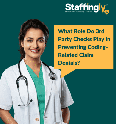 Medical coder reviewing claims with 3rd party verification system on screen.