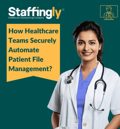 Healthcare assistant reviewing patient fax documents using HIPAA-compliant document management software