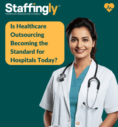 Healthcare professionals discussing the rise of outsourcing in hospitals