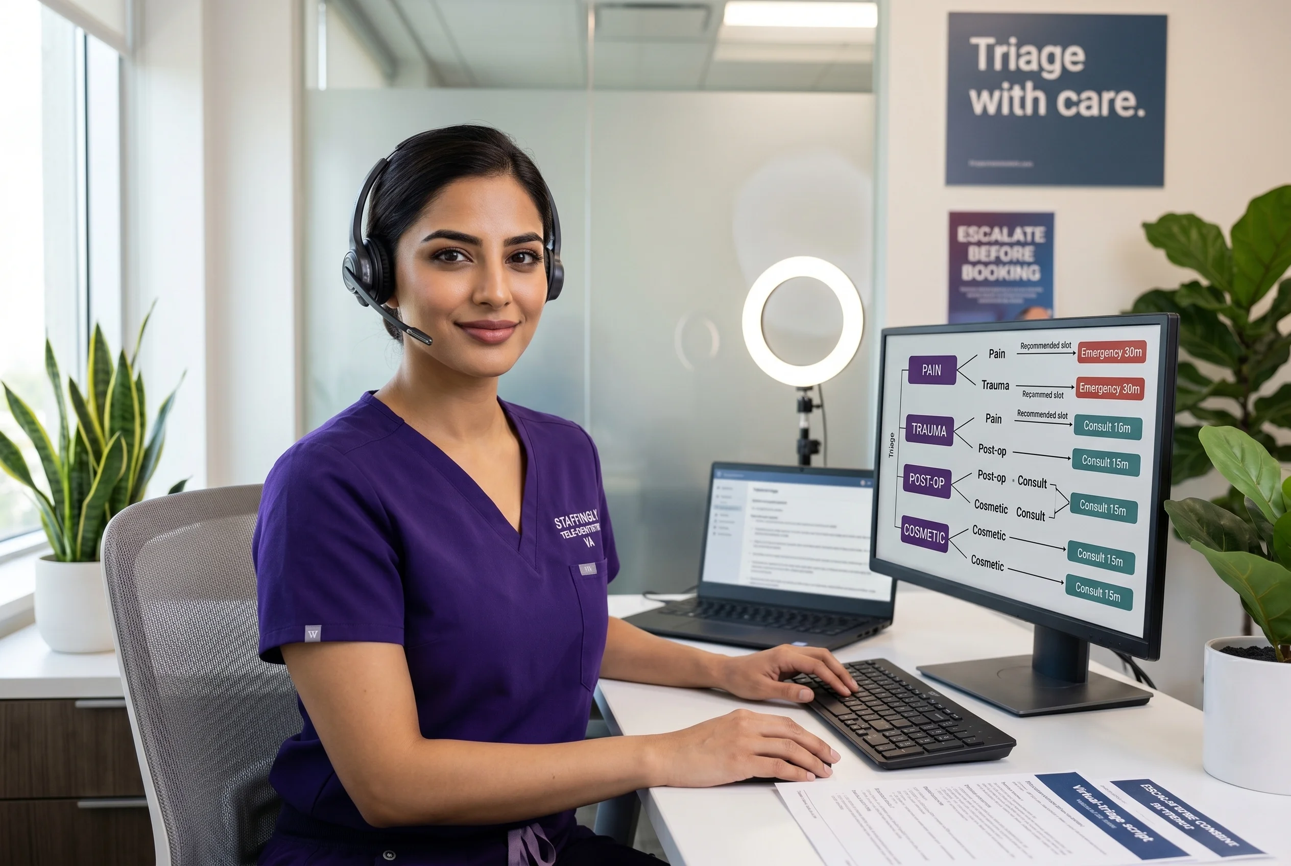 Trained Staffingly remote dental support specialist at a workstation