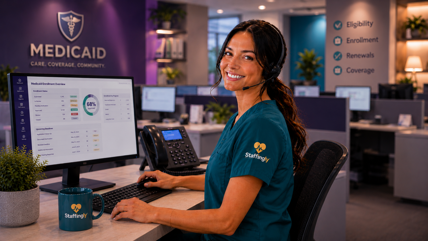 Justice-involved Medicaid enrollment outsourcing - Staffingly HIPAA-trained eligibility operator team
